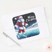 Santa schaatsen op het winterfeest vierkante sticker (Envelop)