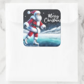 Santa schaatsen op het winterfeest vierkante sticker (Tas)