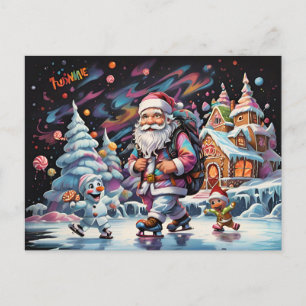 Santa schaatsen Psychedelische kleuren Briefkaart