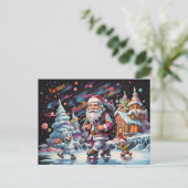 Santa schaatsen Psychedelische kleuren Briefkaart (Staand voorkant)