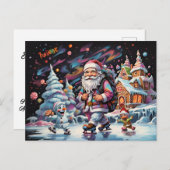 Santa schaatsen Psychedelische kleuren Briefkaart (Voorkant / Achterkant)