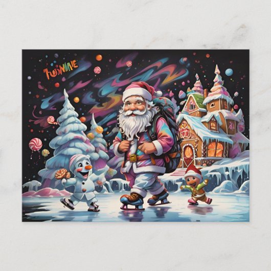 Santa schaatsen Psychedelische kleuren Briefkaart (Voorkant)