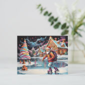 Santa schaatsen Psychedelische kleuren Feestdagenkaart (Staand voorkant)
