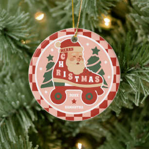 Santa Schaatsen   Retro Rolschaatsen Kerstmis Keramisch Ornament