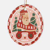 Santa Schaatsen | Retro Rolschaatsen Kerstmis Keramisch Ornament (Links)