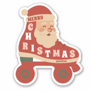 Santa Schaatsen Retro Rolschaatsen Kerstmis Sticker
