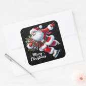 Santa schaatsen vrolijk met Kerstmis Vierkante Sticker (Envelop)