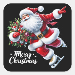 Santa schaatsen vrolijk met Kerstmis Vierkante Sticker