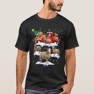 Santa schapen op rode vrachtwagen kerstboom verlic t-shirt