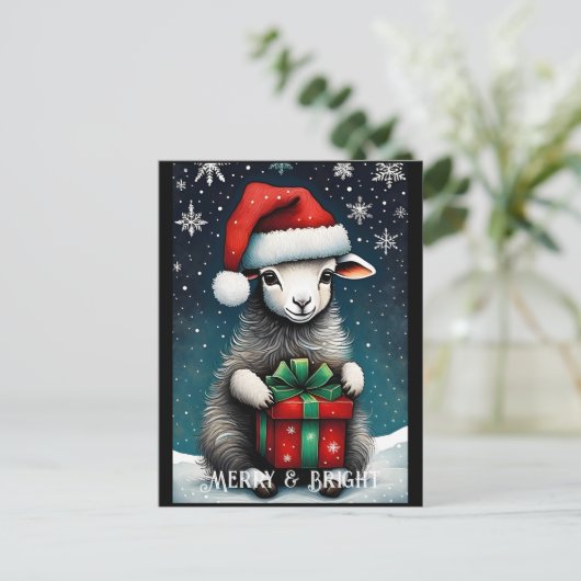 Santa Schattige Baby Sheep Christmas Gift Holiday Briefkaart (Staand voorkant)