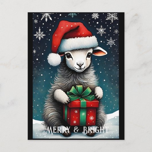 Santa Schattige Baby Sheep Christmas Gift Holiday Briefkaart (Voorkant)