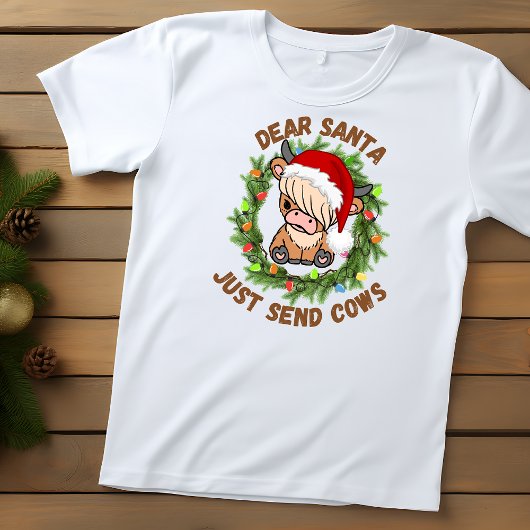 Santa Schattige Highland Koe Kerstkrans T-shirt