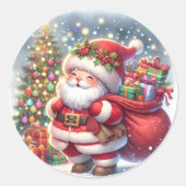 Santa Schattige Smile Bringing Gifts Kerstboom Ronde Sticker (Voorkant)