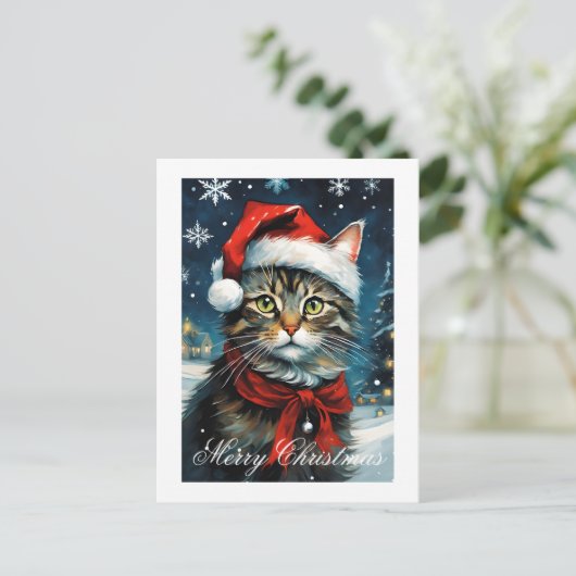 Santa Schattigee Kat Sneeuwrijke Winter Kerstvakan Feestdagenkaart (Staand voorkant)