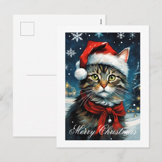Santa Schattigee Kat Sneeuwrijke Winter Kerstvakan Feestdagenkaart (Voorkant / Achterkant)