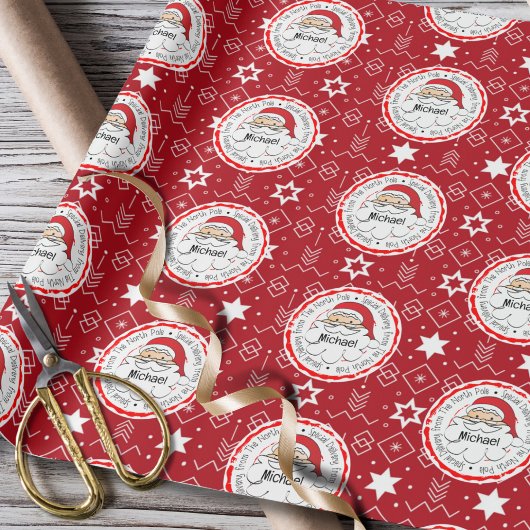 Santa Schattigee traditionele sneeuwvlok kerst Cadeaupapier