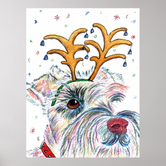 Santa Schnauzer Canvas Afdrukken Poster (Voorkant)