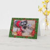 Santa Schnauzer met Holly-kerstkaart Kaart (Gele Bloem)