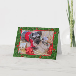 Santa Schnauzer met Holly-kerstkaart Kaart