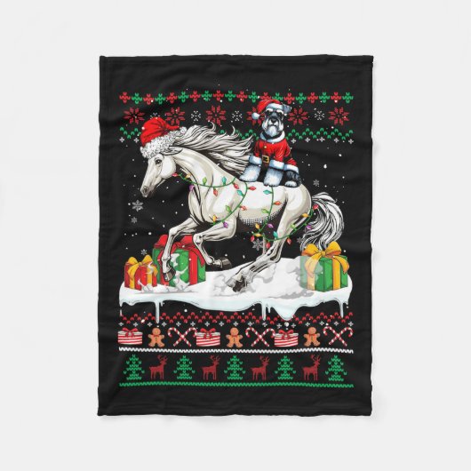 Santa Schnauzer Riding Horse Christmas Sweater Lov Fleece Deken (Voorkant)