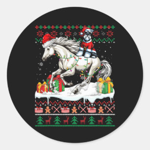 Santa Schnauzer Riding Horse Christmas Sweater Lov Ronde Sticker