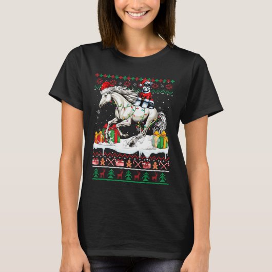 Santa Schnauzer Riding Horse Christmas Sweater Lov T-shirt (Voorkant)