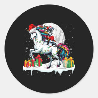 Santa Schnauzer Riding Unicorn Christmas Owner Kin Ronde Sticker