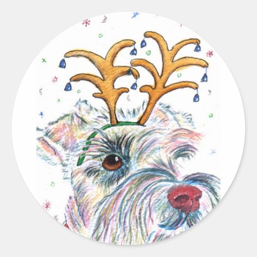 Santa Schnauzer Round Stickers (Voorkant)