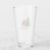 Santa schommelt rond de kerstboom op een glas (Achterkant)