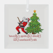 Santa schommelt rond de kerstboom op een glas ornament (Achterkant)