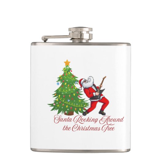 Santa schommelt rond de kerstboom op een heupfles (Voorkant)