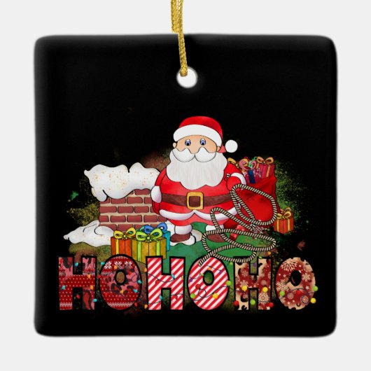 Santa schoorsteen Gifts Ho Ho Ho Keramisch Ornament (Voorkant)