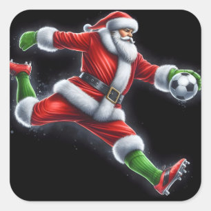 Santa schopt een Voetbal buiten Vierkante Sticker