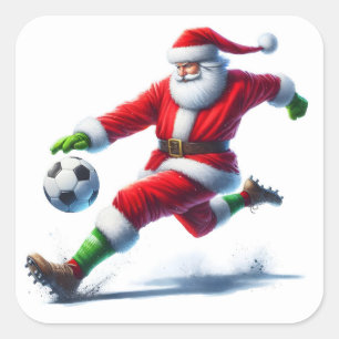 Santa schopt een Voetbal buiten Vierkante Sticker