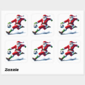 Santa schopt een Voetbal buiten Vierkante Sticker (Vel)