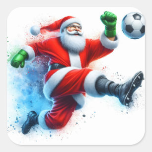 Santa schopt een Voetbal in een feestelijke scène Vierkante Sticker