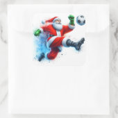 Santa schopt een Voetbal in een feestelijke scène Vierkante Sticker (Tas)