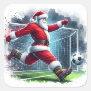 Santa schopt een Voetbal in een winterse omgeving Vierkante Sticker