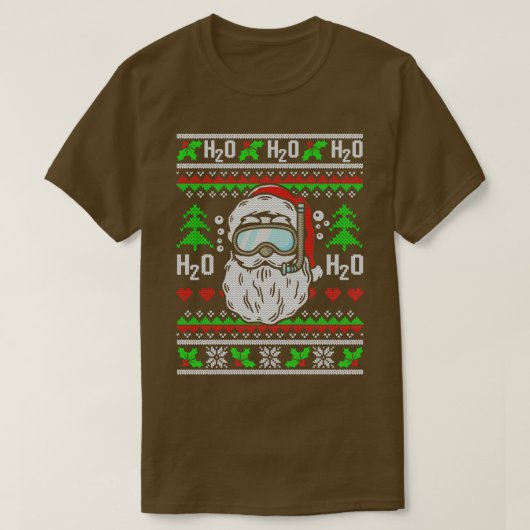 Santa Scuba Diving H2O H2O H2O Funny Ugly Christma T-shirt (Design voorkant)
