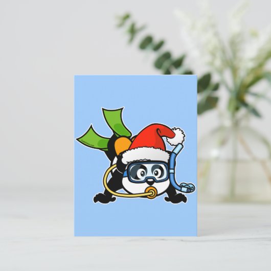 Santa Scuba Panda Feestdagenkaart (Staand voorkant)