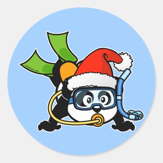 Santa Scuba Panda Ronde Sticker (Voorkant)