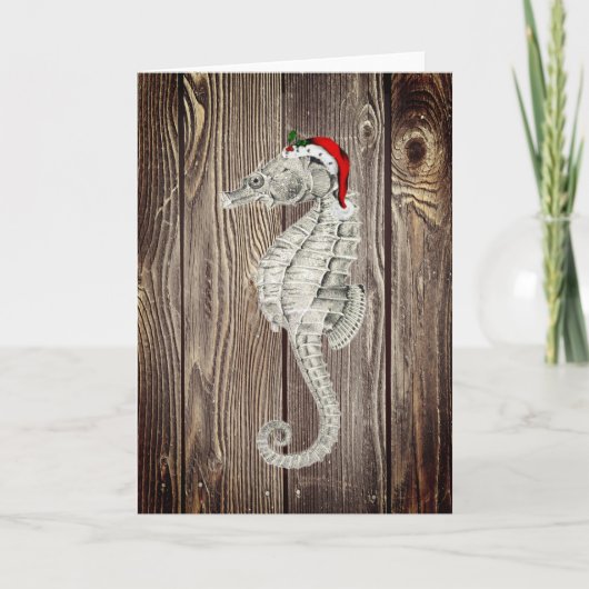 Santa Seahorse Rustic Wood Christmas Kaart (Voorkant)