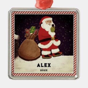 Santa Selfie Metalen Ornament