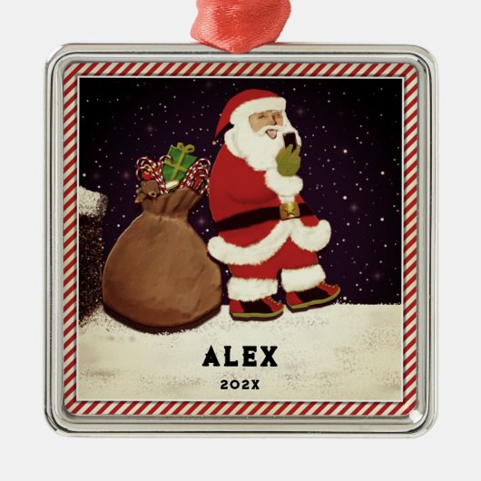 Santa Selfie Metalen Ornament (Voorkant)