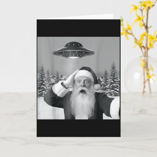 Santa Selfie With Reindeer Ufo Funny Xmas Men Wome Kaart (Gele Bloem)