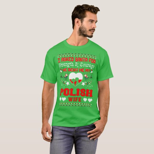 Santa Sent Poolse T - shirts voor Kerstmis met een (Voorkant volledig)