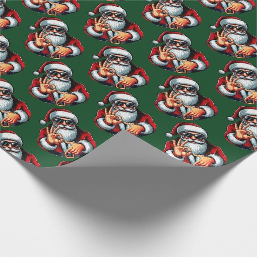 Santa Shades & 6–7 Sign – Bold Christmas Pattern Cadeaupapier (Hoek)