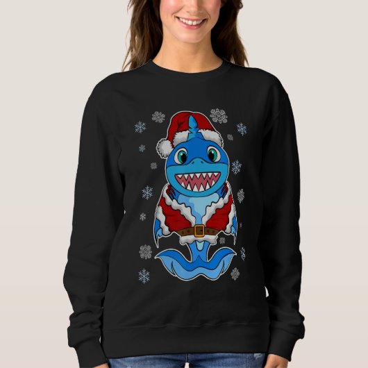 Santa Shark, A Cute Shark in. a Santa Suit, Santa  Trui (Voorkant)