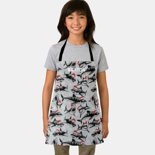 Santa Shark All-Over Print Apron Schort (Insitu)