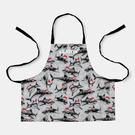 Santa Shark All-Over Print Apron Schort (Voorkant)